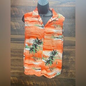 Vintage Clio Shirt Womens Medium Multicolor Hawaiian Print Button Up Sleeveless